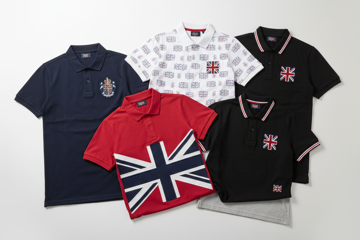 SELECTION OF POLO SHIRTS WITH UNION JACK LOGOS